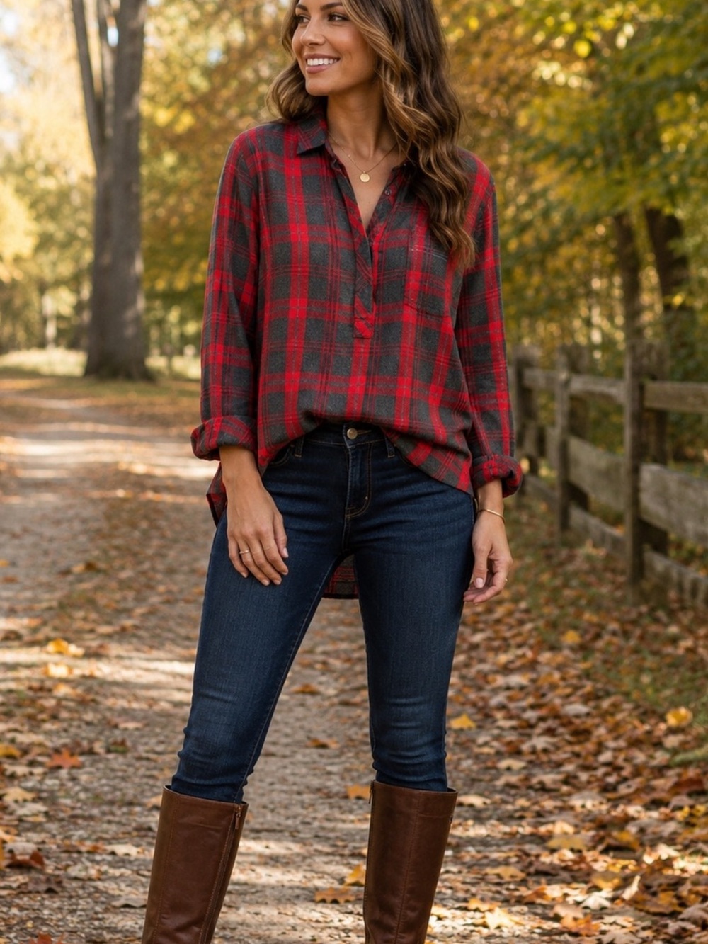 CAbi Red and Black Plaid Blouse